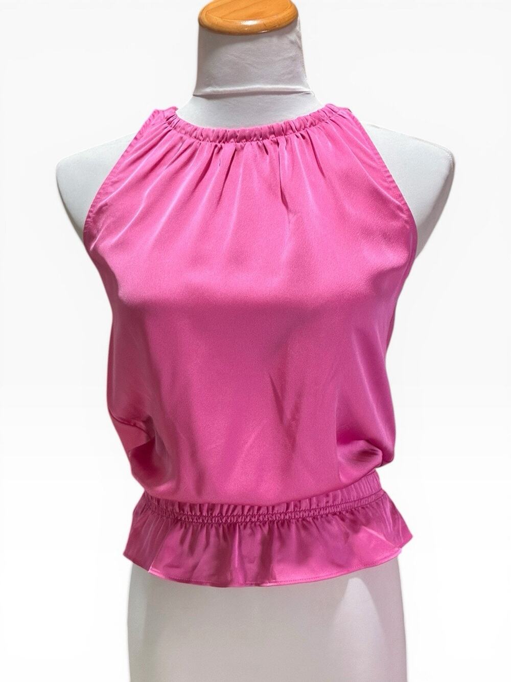 Ann Taylor Satin Halter Top Size Xxs Sleeveless Fuchsia Lightweight Feminine